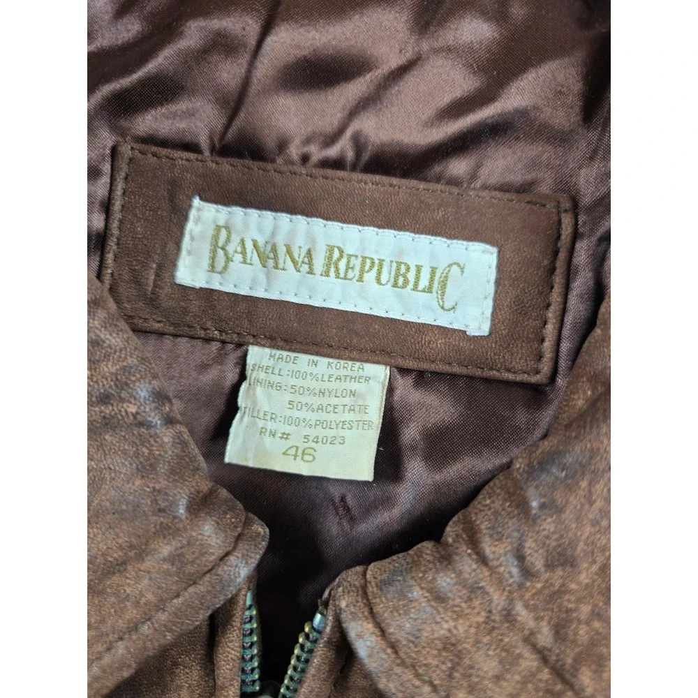 Vintage Banana Republic Suede Leather Bomber Jacket Men Large 46 Brown Insulated